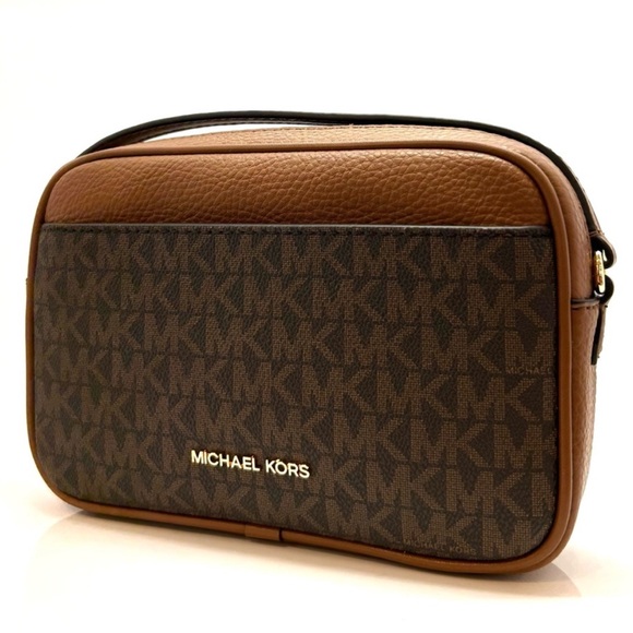 Michael Kors Jet Set Small Leather Camera Crossbody Bag Brown Signature - Picture 2 of 8